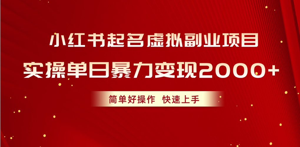 （10856期）小红书起名虚拟副业项目，实操单日暴力变现2000+，简单好操作，快速上手-泡泡网创