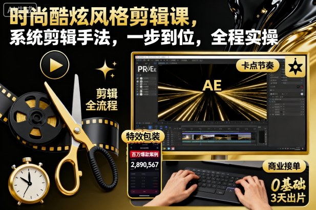 时尚酷炫风格剪辑课，系统剪辑手法，一步到位，全程实操-泡泡网创