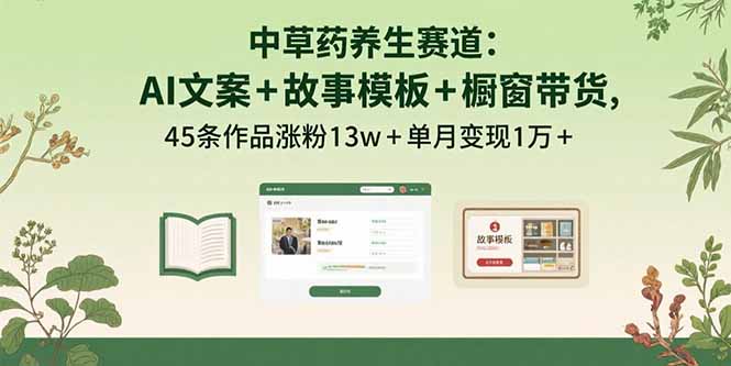 中草药养生赛道：AI文案+故事模板+橱带货，45条作品涨粉13w+单月变现1万+-泡泡网创