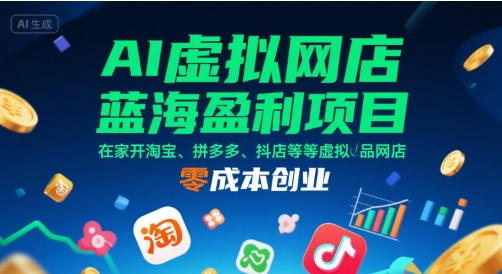 AI虚拟网店蓝海盈利项目，在家开淘宝、拼多多、抖店等虚拟品网店，零成本创业-泡泡网创
