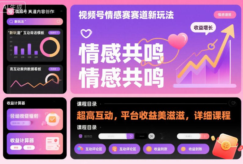 视频号情感赛道新玩法，超高互动，平台收益美滋滋，详细课程-泡泡网创