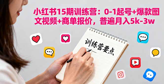 小红书15期训练营：0-1起号+爆款图文视频+商单报价，普遍月入5k-3w-泡泡网创
