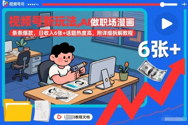 视频号新玩法，AI做职场漫画，条条爆款，日收入6张+话题热度高，附详细拆解教程-泡泡网创
