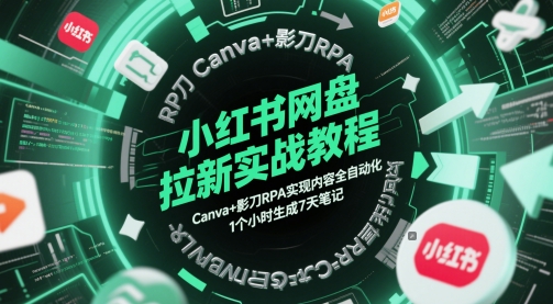 小红书网盘拉新实战教程，Canva+影刀RPA实现内容全自动化，1个小时生成7天笔记-泡泡网创