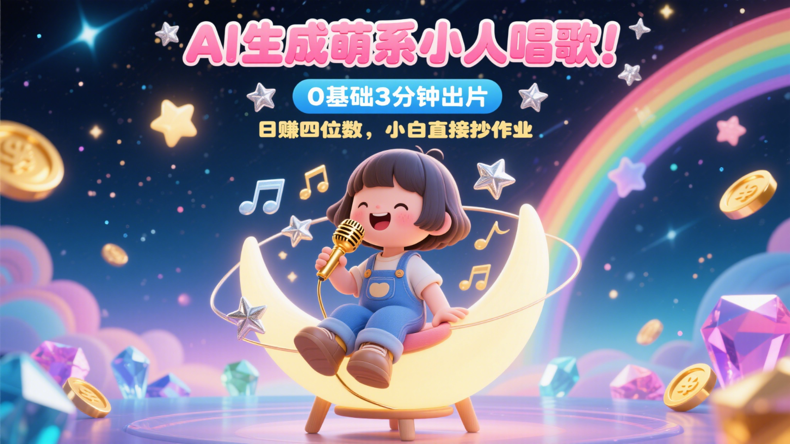 AI生成萌系小人唱歌！0基础3分钟出片，28个作品涨粉9万，日赚四位数，小白直接抄作业-泡泡网创
