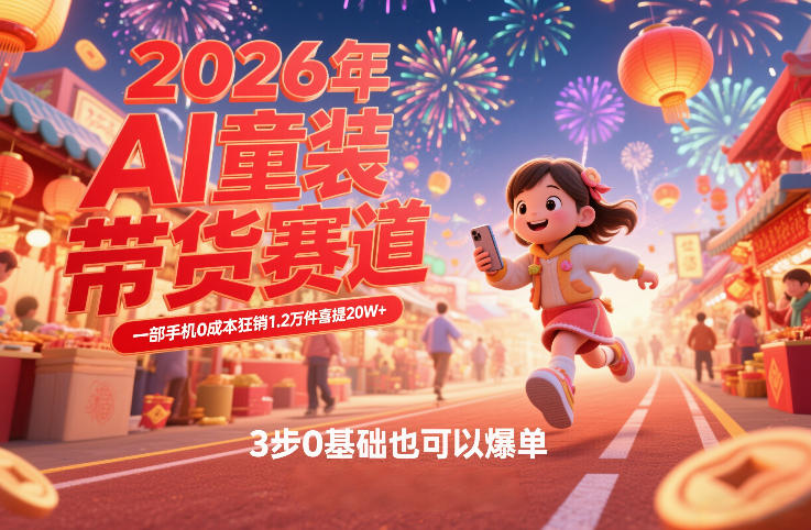 AI童装新春带货赛道，一部手机0成本狂销1.2万件喜提20W+，3步0基础也可以爆单-泡泡网创