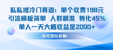 私域冷门赛道单个收费198米引流模板简单人群精准 45%的转化率单人一天大概收益多张-泡泡网创