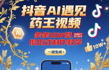 抖音AI遇见药王视频，条条10W赞，快速起千粉万粉号，傻瓜式制作教学-泡泡网创