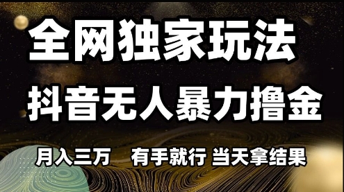 全网独家玩法抖音无人暴力撸金，月入3W，有手就行，当天拿结果【揭秘】-泡泡网创