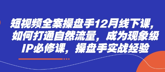 短视频全案操盘手12月线下课，如何打通自然流量，成为现象级IP必修课，操盘手实战经验-泡泡网创