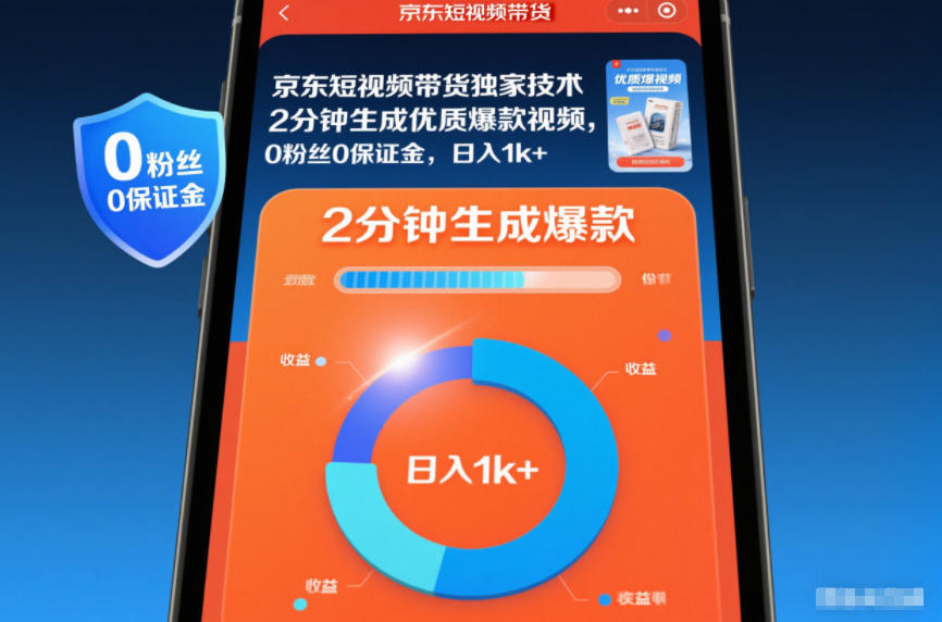 京东短视频带货独家技术，2分钟生成一条优质爆款视频，0粉丝0保证金，日入1k+【揭秘】-泡泡网创