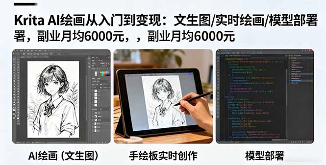 Krita AI绘画从入门到变现：文生图/实时绘画/模型部署，副业月均6000元-泡泡网创