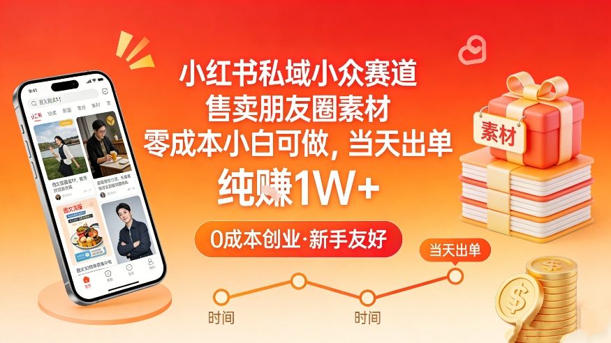 小红书私域小众赛道，售卖朋友圈素材，零成本小白可做，当天出单，月入1W+-泡泡网创