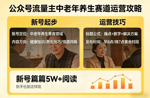 公众号流量主中老年养生赛道，新号篇篇5W+阅读，新手也能这样跑-泡泡网创
