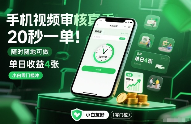 手机视频审核真香！20秒一单，随时随地可做，单日收益4张，小白零门槛冲【揭秘】-泡泡网创