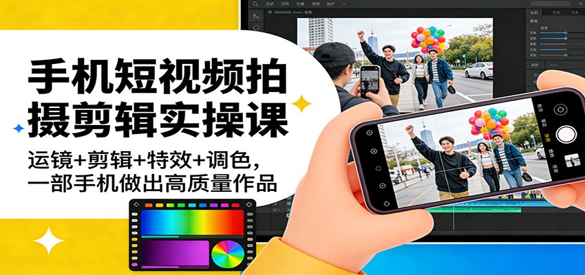 手机短视频拍摄剪辑实操课：运镜+剪辑+特效+调色，一部手机做出高质量作品-泡泡网创