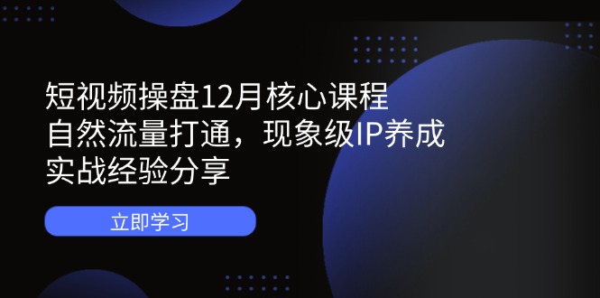 短视频操盘12月核心课程：自然流量打通，现象级IP养成，实战经验分享-泡泡网创