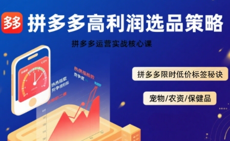 拼多多选品暴利技术实战课，拼多多高利润选品策略，拼多多限时低价标签秘诀-泡泡网创