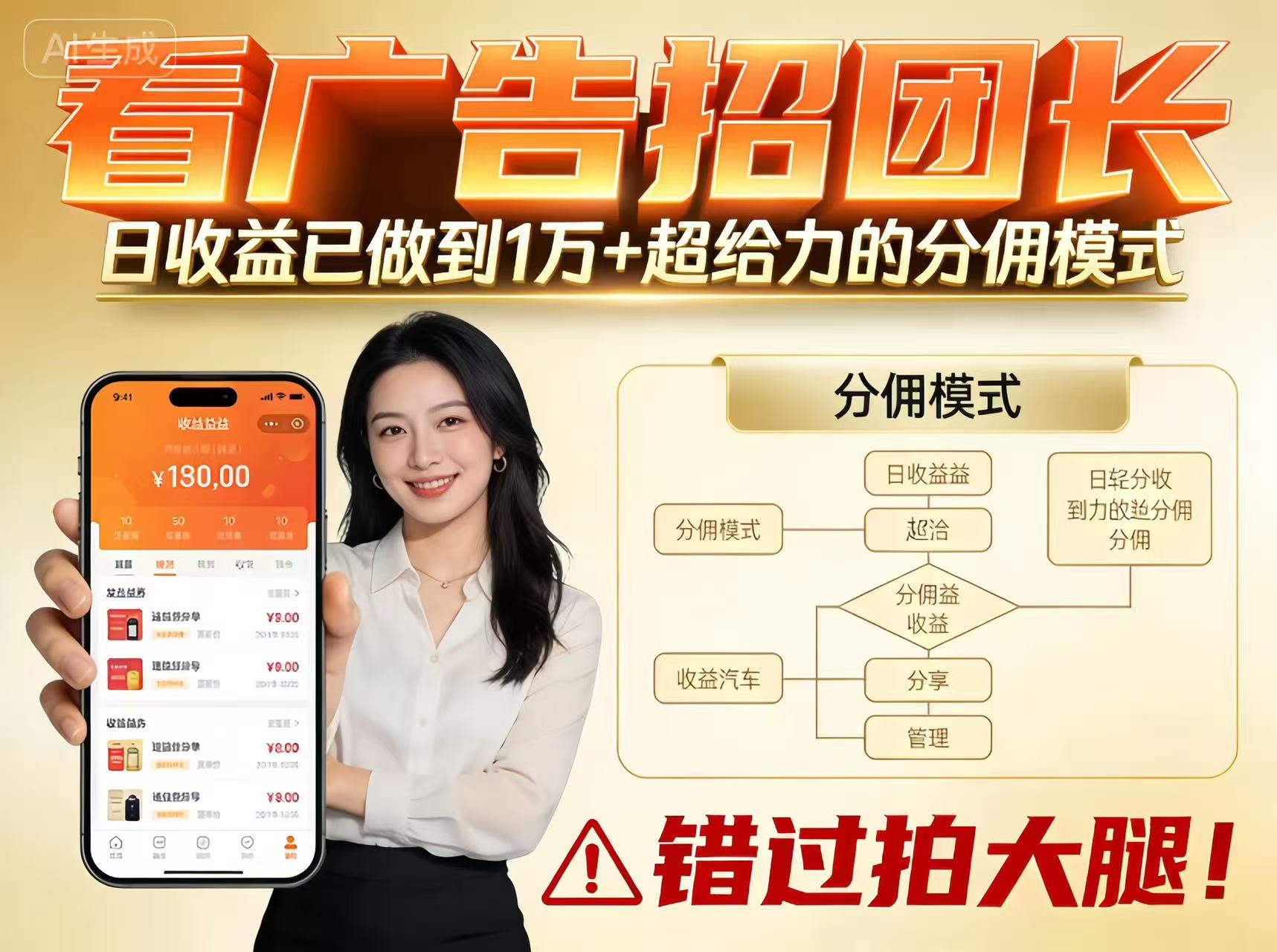 看广告招团长，团队收益已做到日入1万，分佣模式超给力，错过拍大腿-泡泡网创