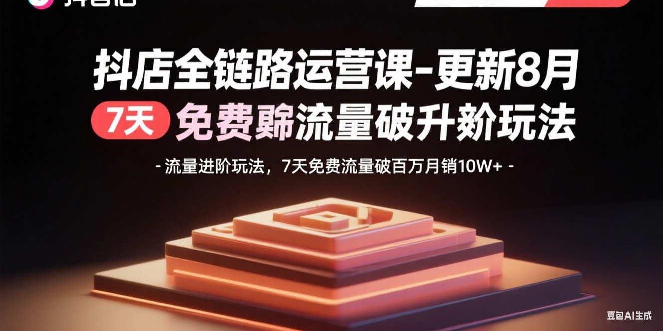 抖店全链路运营课-更新8月：流量进阶玩法，7天免费流量破百万月销10W+-泡泡网创