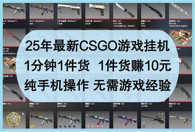 25年最新CSGO游戏挂机，1分钟1件货，1件货赚10元 纯手机操作 无需游戏经验-泡泡网创
