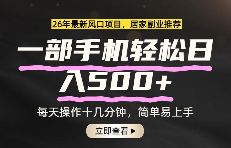 26年居家副业首选，一部手机轻松日入500+，长期稳定可做-泡泡网创