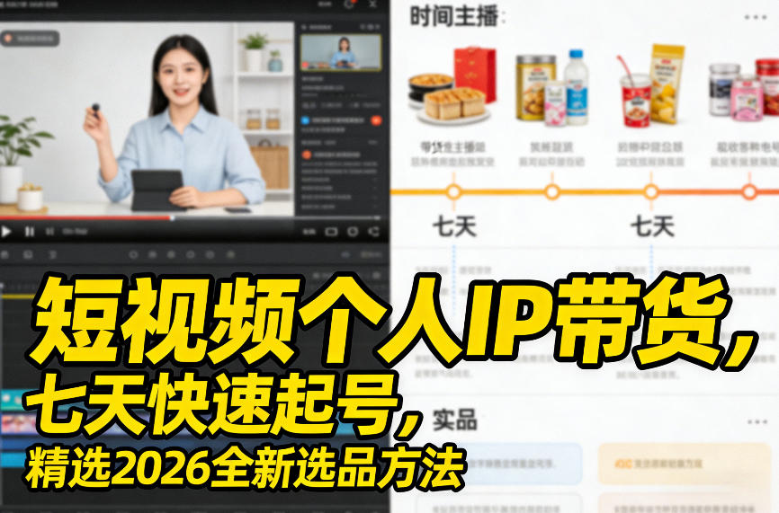 短视频个人IP带货，七天快速起号，精选2026全新选品方法-泡泡网创
