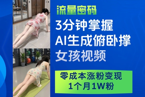 3分钟掌握AI生成俯卧撑女孩视频，零成本涨粉变现，1个月1W粉-泡泡网创
