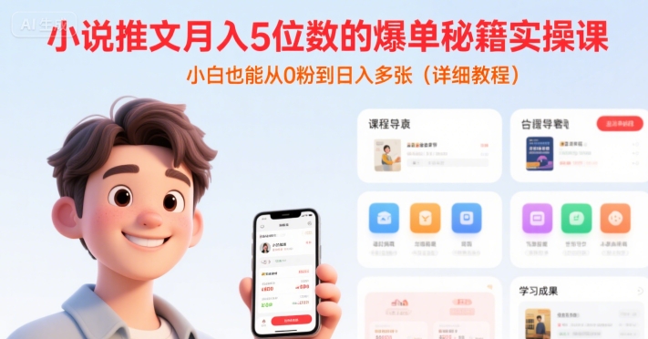 小说推文月入5位数的爆单秘籍实操课，，小白也能从0粉到日入多张(详细教程)-泡泡网创
