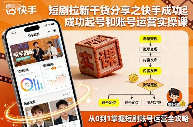 短剧拉新干货分享之快手成功起号和账号运营实操课-泡泡网创