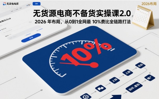 无货源电商不备货实操课2.0，2026年布局，从0到1全网最低10%费比全链路打法【更新】-泡泡网创