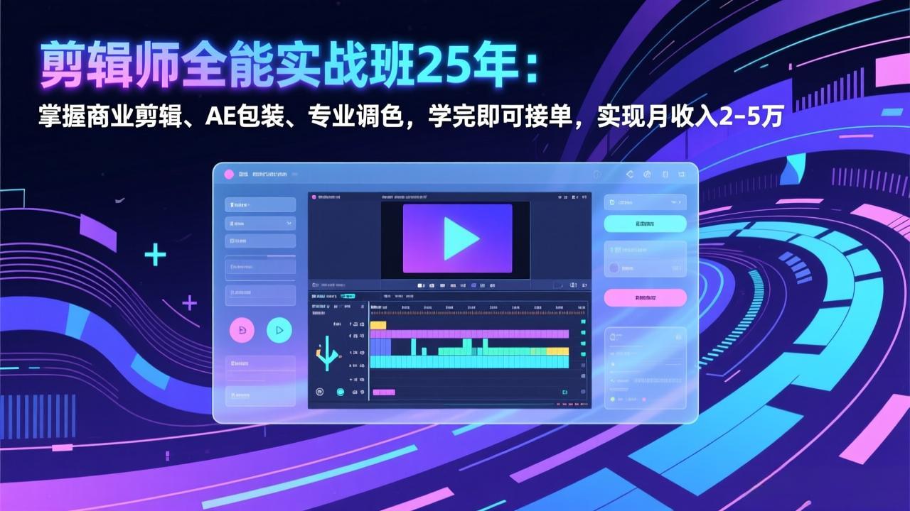 剪辑师全能实战班25年：掌握商业剪辑、AE包装、专业调色，学完即可接单，实现月收入2-5万-泡泡网创