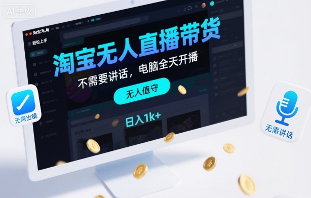 淘宝无人直播带货，不需要出镜，不需要讲话，电脑全天开播，轻松上手，日入1k+【揭秘】-泡泡网创