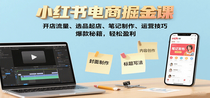 小红书电商掘金课：开店流量、选品起店、笔记制作、运营技巧，爆款秘籍，轻松盈利-泡泡网创