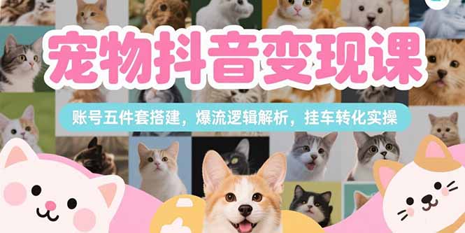 宠物抖音变现课，账号五件套搭建，爆流逻辑解析，挂车转化实操-泡泡网创