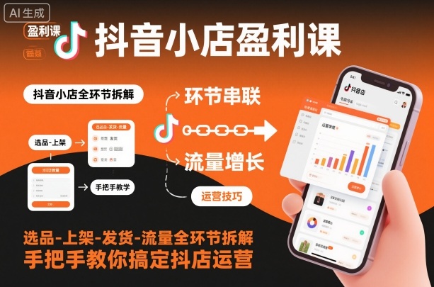 抖音小店盈利课-选品-上架-发货-流量全环节拆解，手把手教你搞定抖店运营-泡泡网创