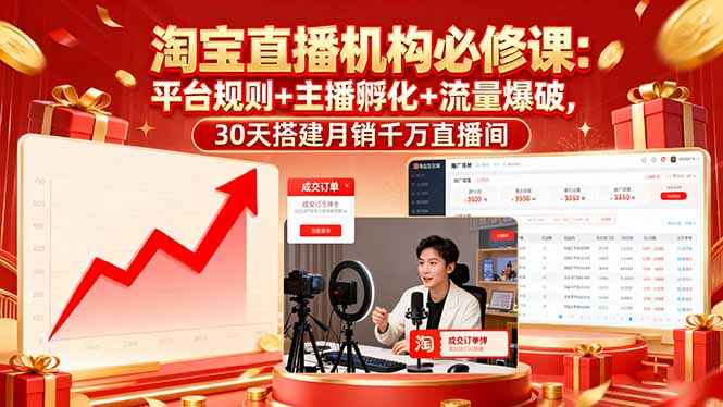 淘宝直播机构必修课：平台规则/主播孵化/流量爆破,30天搭建月销千万直播间-泡泡网创
