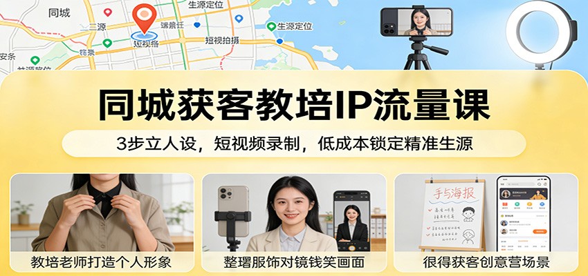 同城获客教培IP流量课：3步立人设，短视频录制，低成本锁定精准生源-泡泡网创