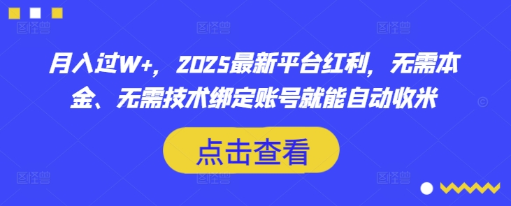 月入过W+，2025最新平台红利，无需本金、无需技术绑定账号就能自动收米-泡泡网创