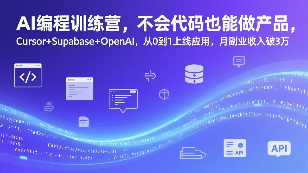 AI编程训练营，不会代码也能做产品，Cursor+Supabase+OpenAI，从0到1上线应用，月副业收入破3万-泡泡网创