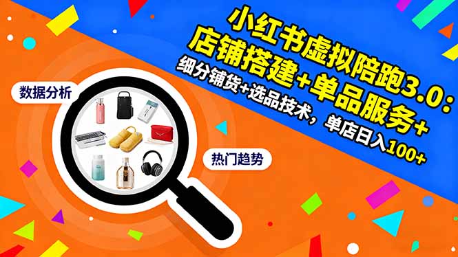 小红书虚拟陪跑3.0：店铺搭建+单品服务+细分铺货+选品技术，单店日入100+-泡泡网创