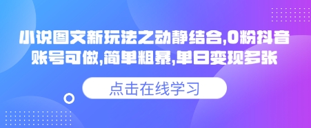 小说推文图文新玩法之动静结合，0粉抖音账号可做，简单粗暴，单日变现多张-泡泡网创
