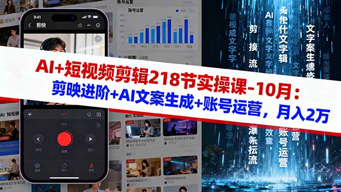 AI+短视频剪辑218节实操课-10月：剪映进阶+AI文案生成+账号运营，月入2万-泡泡网创