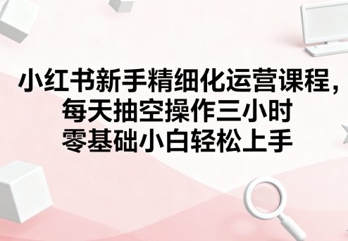 小红书新手精细化运营课程，每天抽空操作三小时，零基础小白轻松上手-泡泡网创