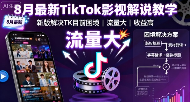 8月最新TikTok影视解说教学，新版解决TK目前困境，流量大，收益高-泡泡网创