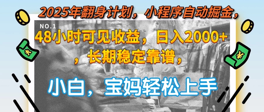 2025年翻身计划，小程序自动掘金48小时可见收益，日入2000+，长期稳定...-泡泡网创