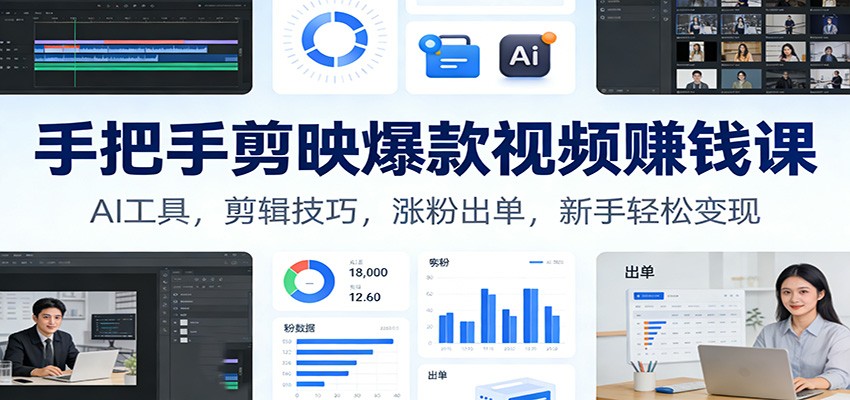 手把手剪映爆款视频赚钱课：AI工具，剪辑技巧，涨粉出单，新手轻松变现-泡泡网创