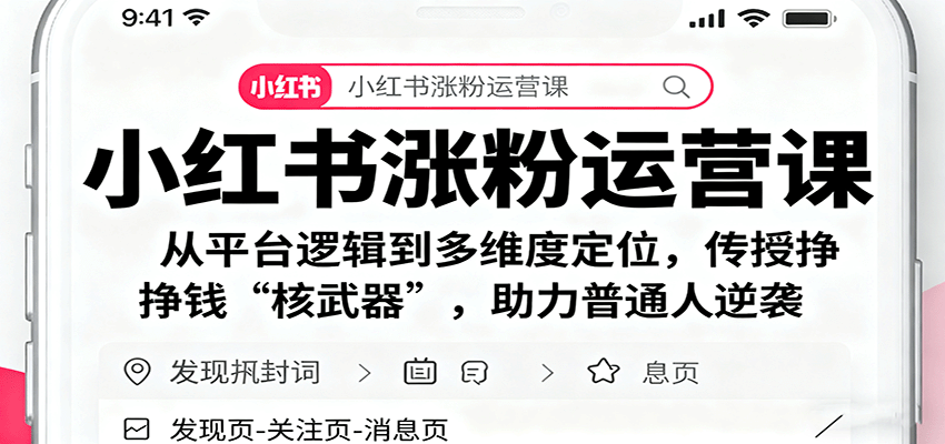 小红书涨粉运营课：从平台逻辑到多维度定位，传授挣钱 “核武器”，助力普通人逆袭-泡泡网创