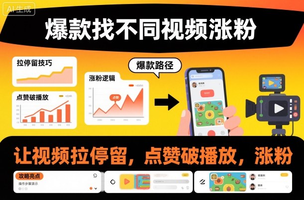 爆款找不同视频涨粉，让视频拉停留，实现点赞，破播放，涨粉-泡泡网创