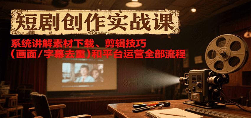 短剧创作实战课，系统讲解素材下载、剪辑技巧(画面/字幕去重)和平台运营全部流程-泡泡网创
